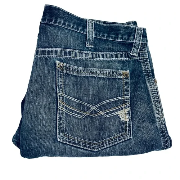 Ariat M2 Relaxed Bootcut Blue Jeans Mens 38 x 34 Distressed Faded Western Cowboy - Picture 8 of 10